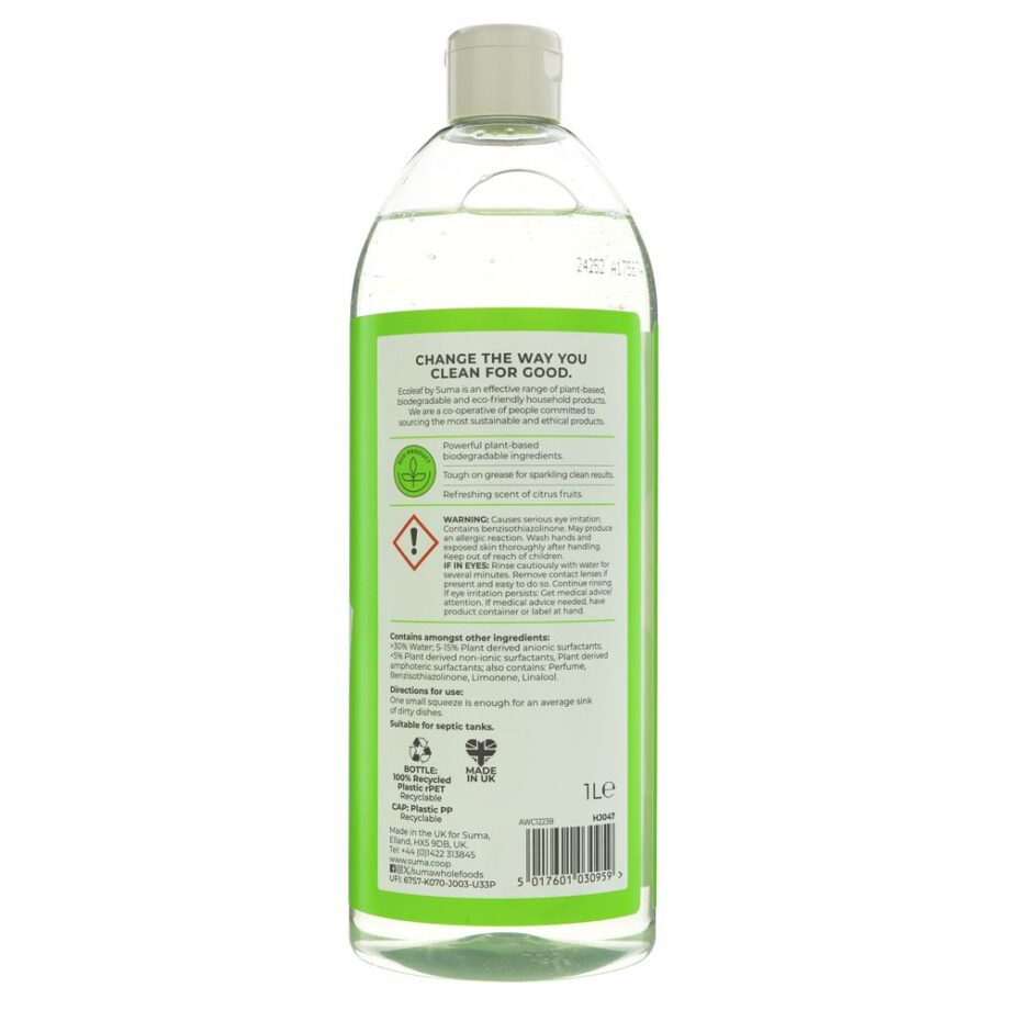 picture of ecoleaf washing up liquid citrus fruits label