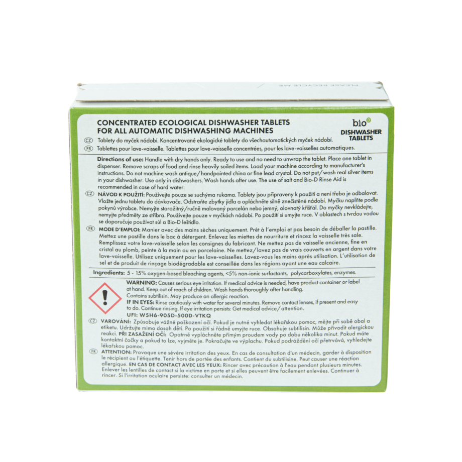 picture of bio-d dishwasher tablets label